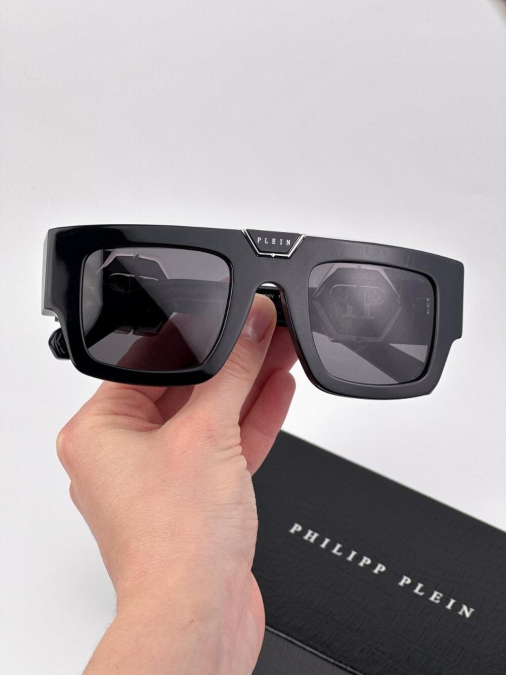 Philipp Plein Men’s Sunglasses Black Square Grey Lenses SPP092M 700Y NEW